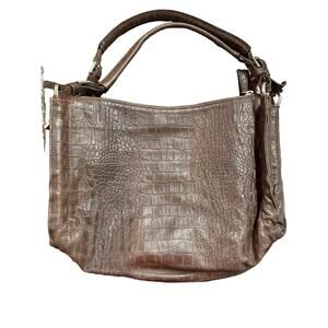 Bonini Womens brown croc embossed leaher handbag